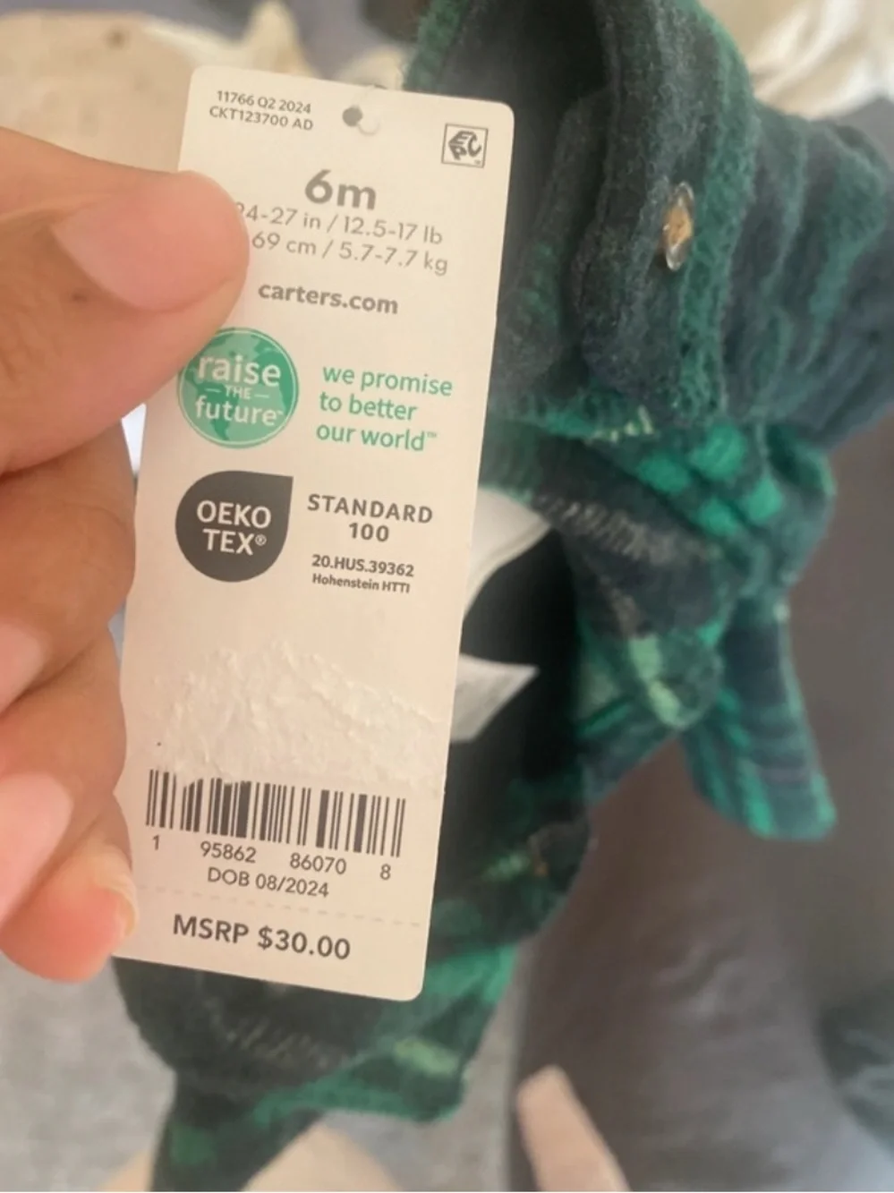 Carter's Green & Navy Plaid Flannel long sleeve- 6M